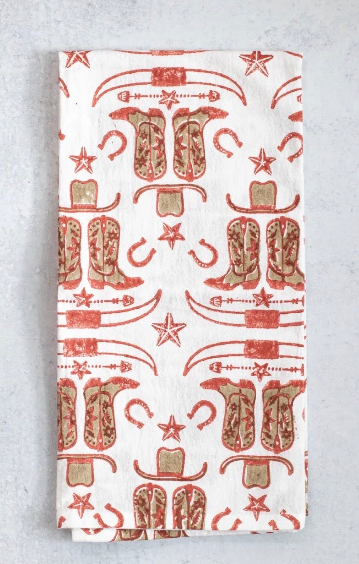 Cowgirl Boots Tea Towel - Terracotta and Chai