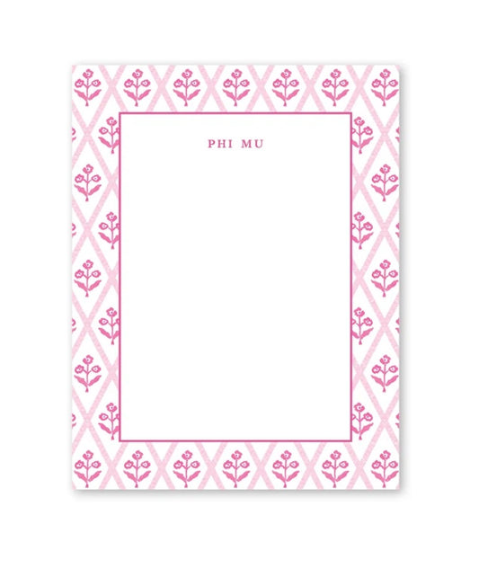 Phi Mu Bespoke Block Print Greek Notepad